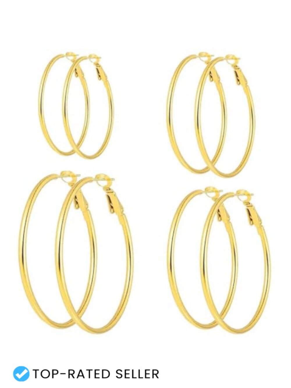 4 Pair Gold Silver Plated Hoop Earrings Set for Women 30-60mm